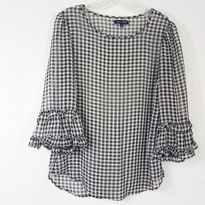 Max Edition Women's Semi Sheer Mini Ruffle Bell Sleeve Shirt Top Blouse